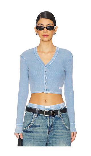 Long Sleeve Waffle Cardigan in Washed Blue | Revolve Clothing (Global)