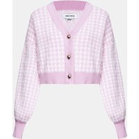 Fluffy Houndstooth Pattern Contrast Trim Cardigan - Light Purple Checkered / L | Urban Revivo