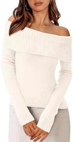 PRETTYGARDEN Off The Shoulder Sweater for Women 2025 Fall Fashion Cute Long Sleeve Tops Winter Ri... | Amazon (US)