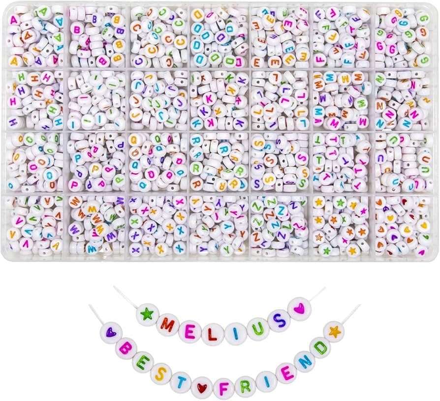 Melius Acrylic Colorful Letter Beads, 1450 Pcs 4x7mm Round Alphabet Beads in 28 Grid Box for Jewe... | Amazon (US)