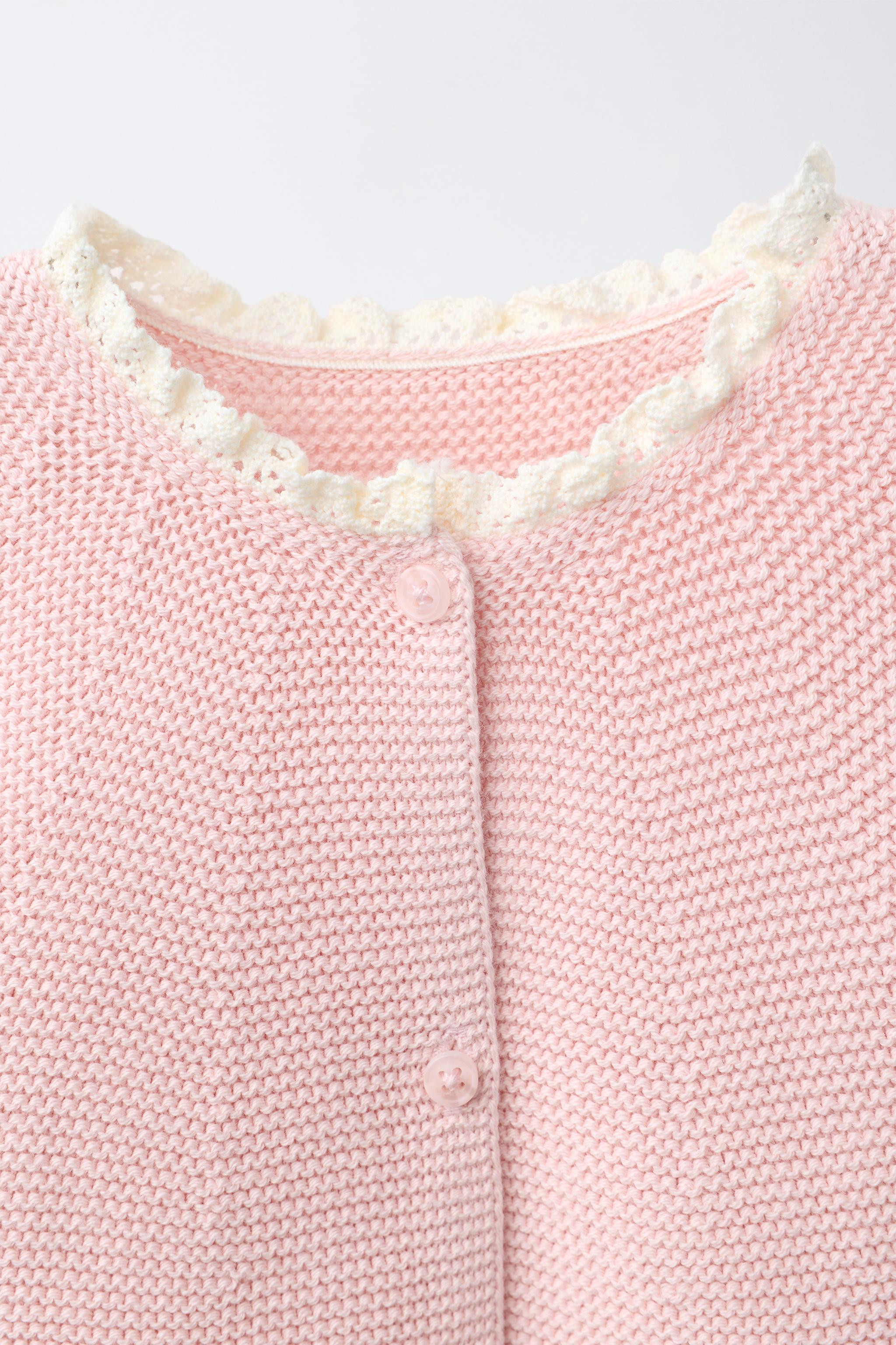 CABLE KNIT CARDIGAN WITH LACE TRIM | Zara Canada