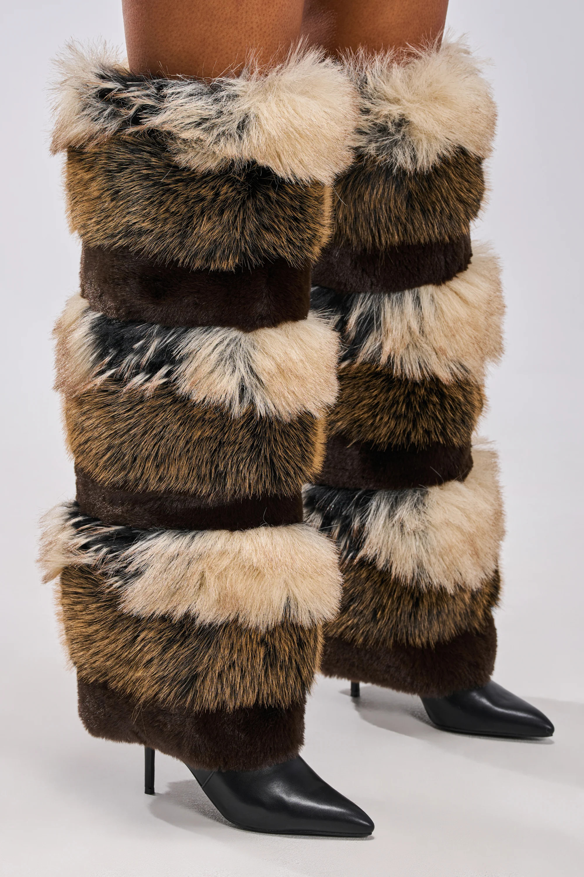 AZALEA WANG LANGLAU BROWN MULTI STILETTO FUR BOOT | AKIRA