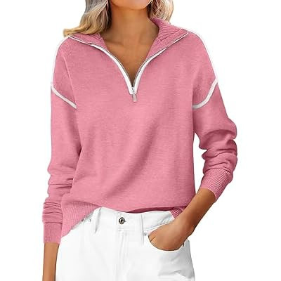 ANRABESS Womens Quarter Zip Sweaters Fall Long Sleeve V Neck Shirts Collared Business Casual… | Amazon (US)
