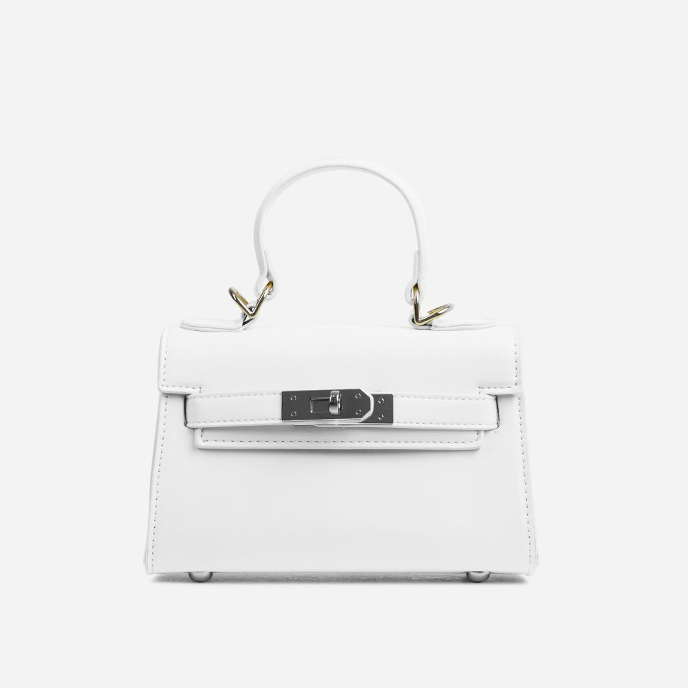 Jolie Buckle Detail Mini Tote Bag In White Faux Leather | EGO (UK)
