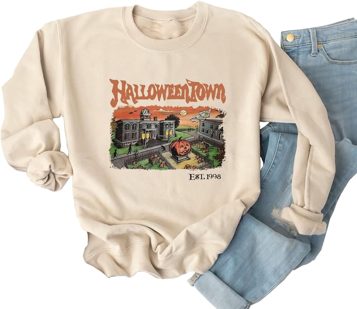 Yimoya Sanderson Witch Museum Sweatshirt Womens Funny Halloween Pullovers Hocus Pocus Blouse Tops | Amazon (US)