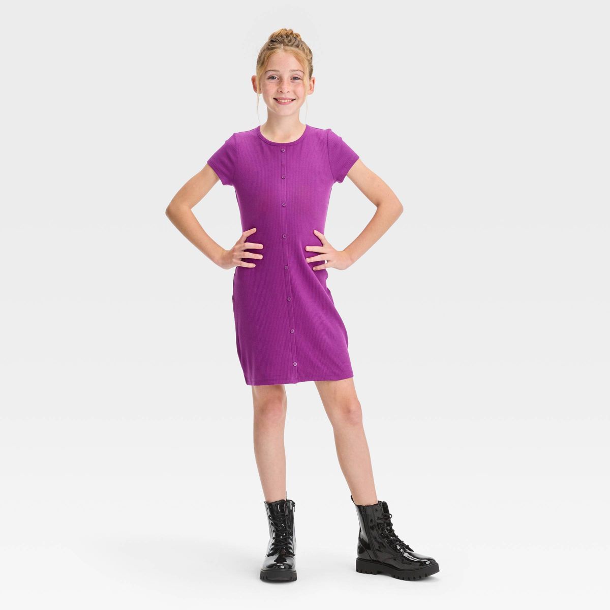 Girls' Fitted Button-Front Knit Dress - art class™ | Target