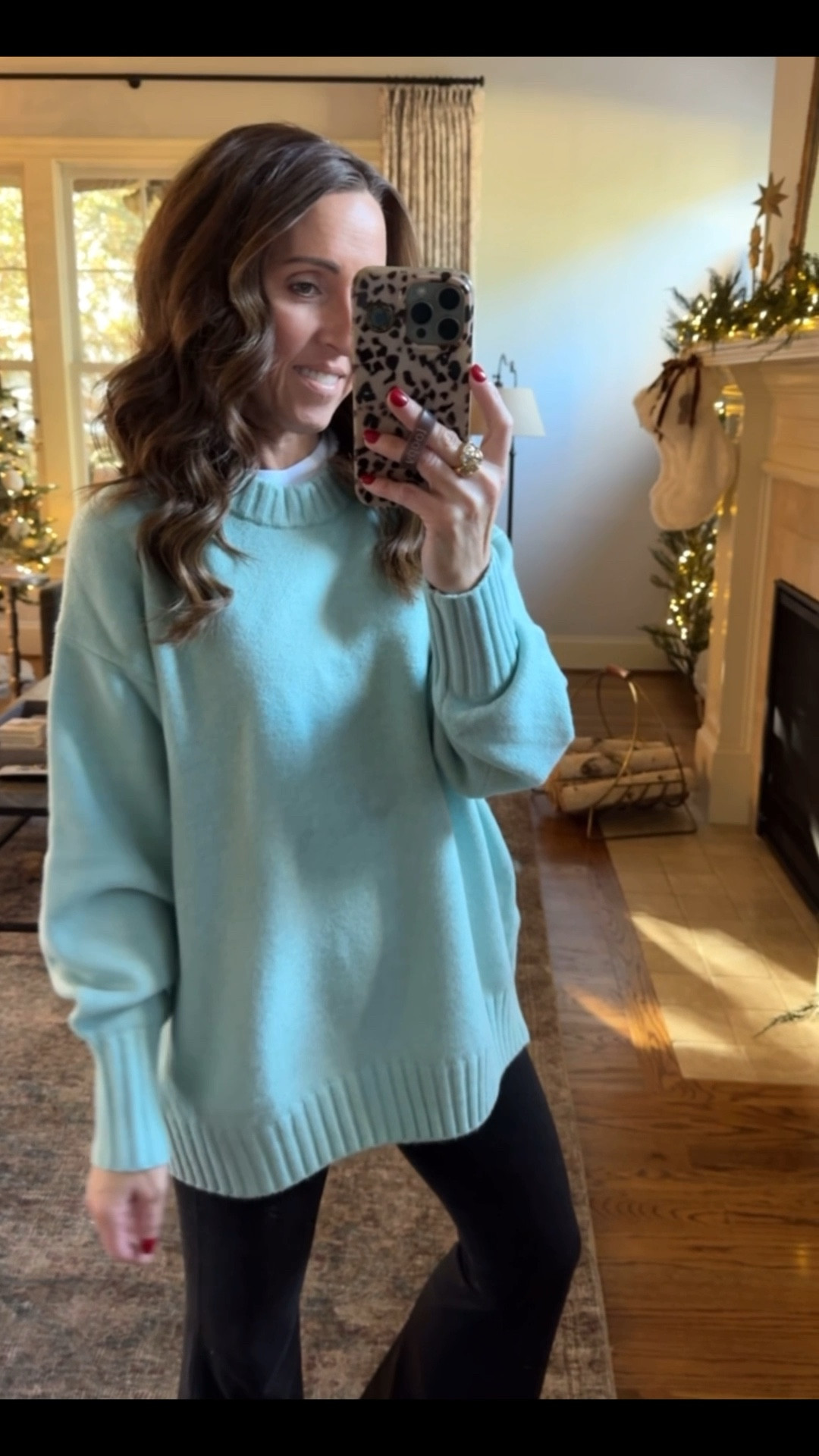 Color crush! Mint blue. 
Winter sweater. Casual style. 
Sweater S. Pants XS petite. 

#LTKootd #LTKSeasonal #LTKSaleAlert