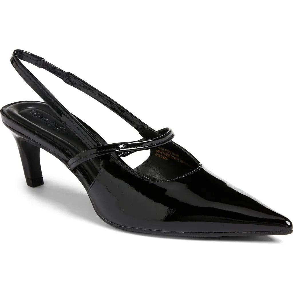 Open Edit Sophia Pointed Toe Slingback Pump in Black Patent at Nordstrom, Size 7 | Nordstrom