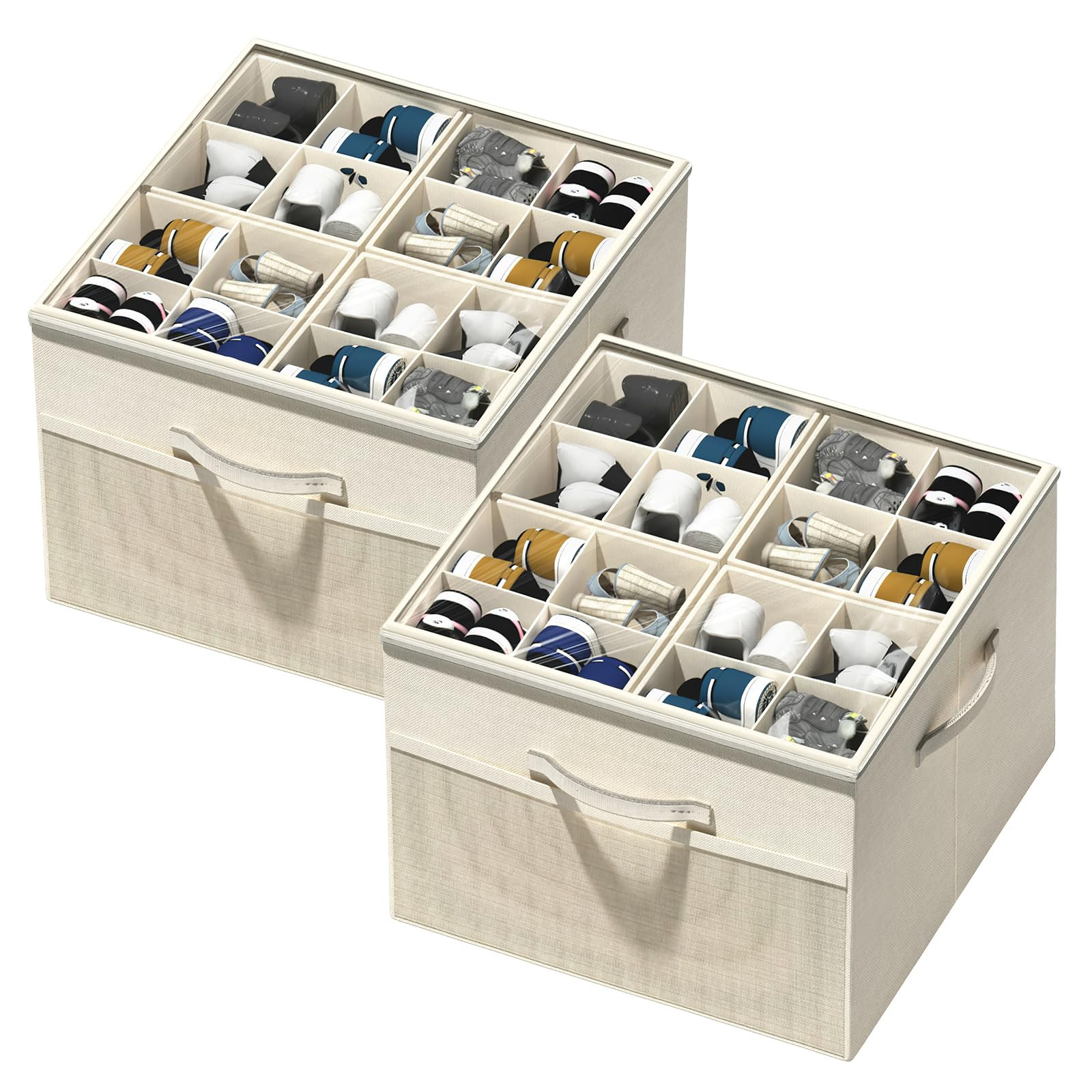 Aokeyee Shoe Organizer for Closet,2 Pack Foldable Shoe Storage Organizer Box Bin w/Adjustable Div... | Amazon (US)