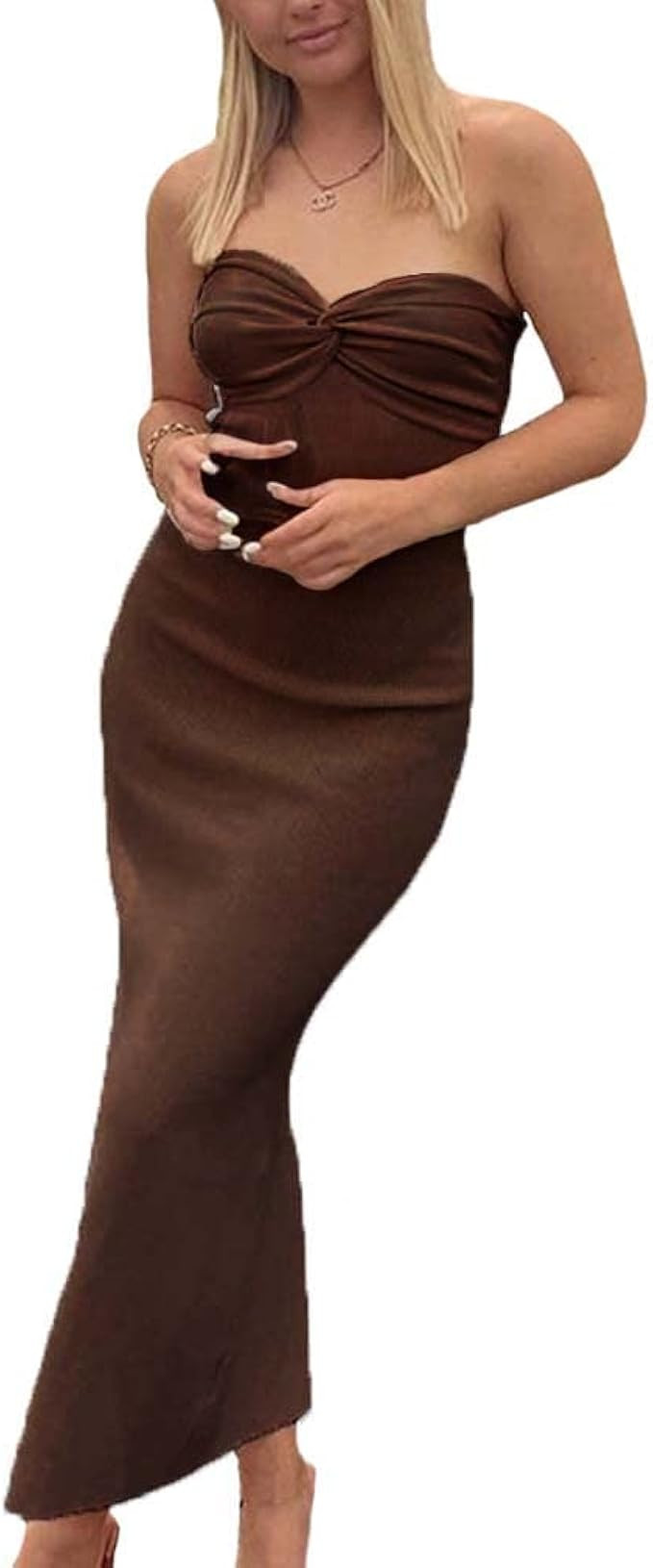 Sdencin Women Y2K Sexy Twist Knot Front Ribbed Knit Bodycon Bandeau Tube Dress Casual Solid Strap... | Amazon (US)