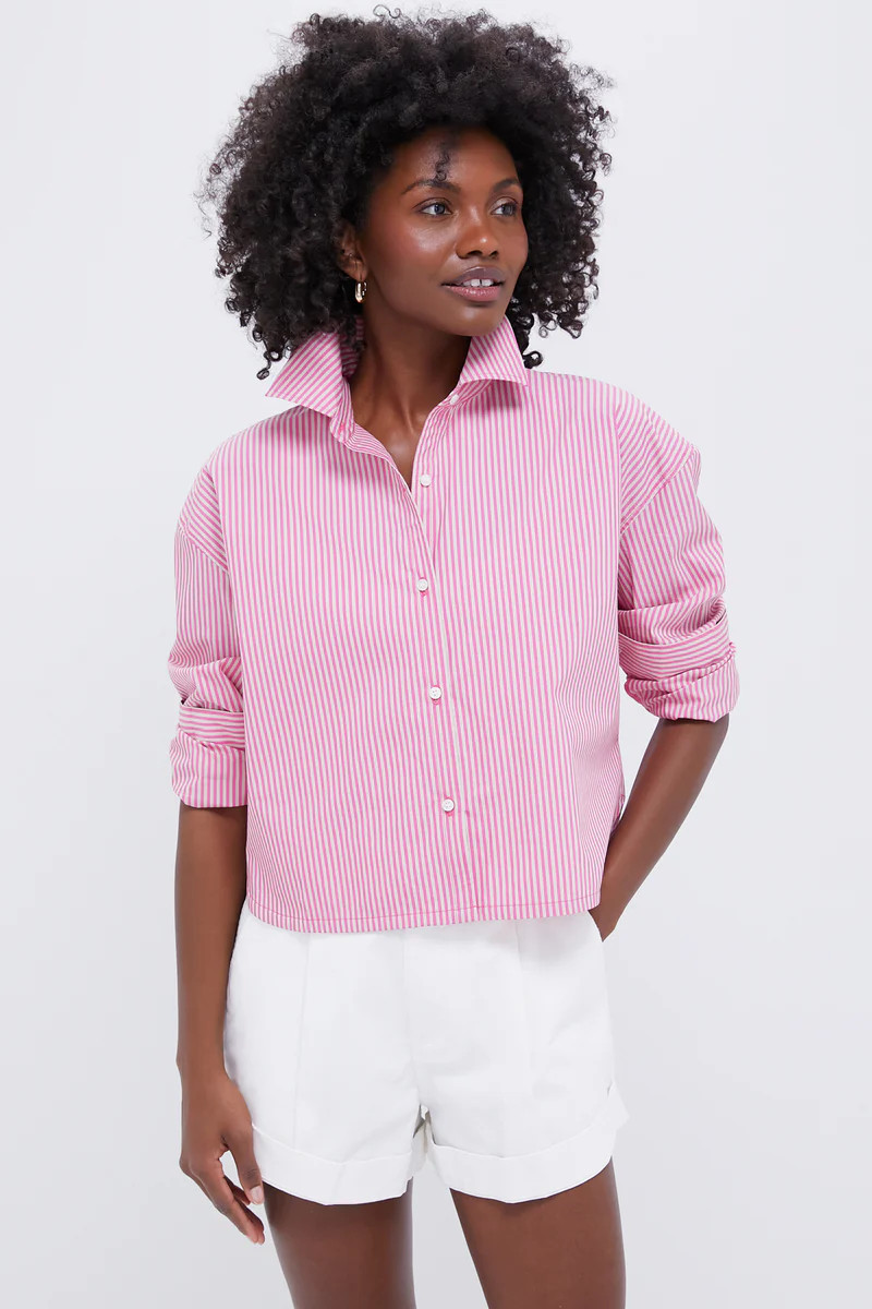 Pink and Khaki Stripe Cropped Jasper Button Down | Tuckernuck (US)