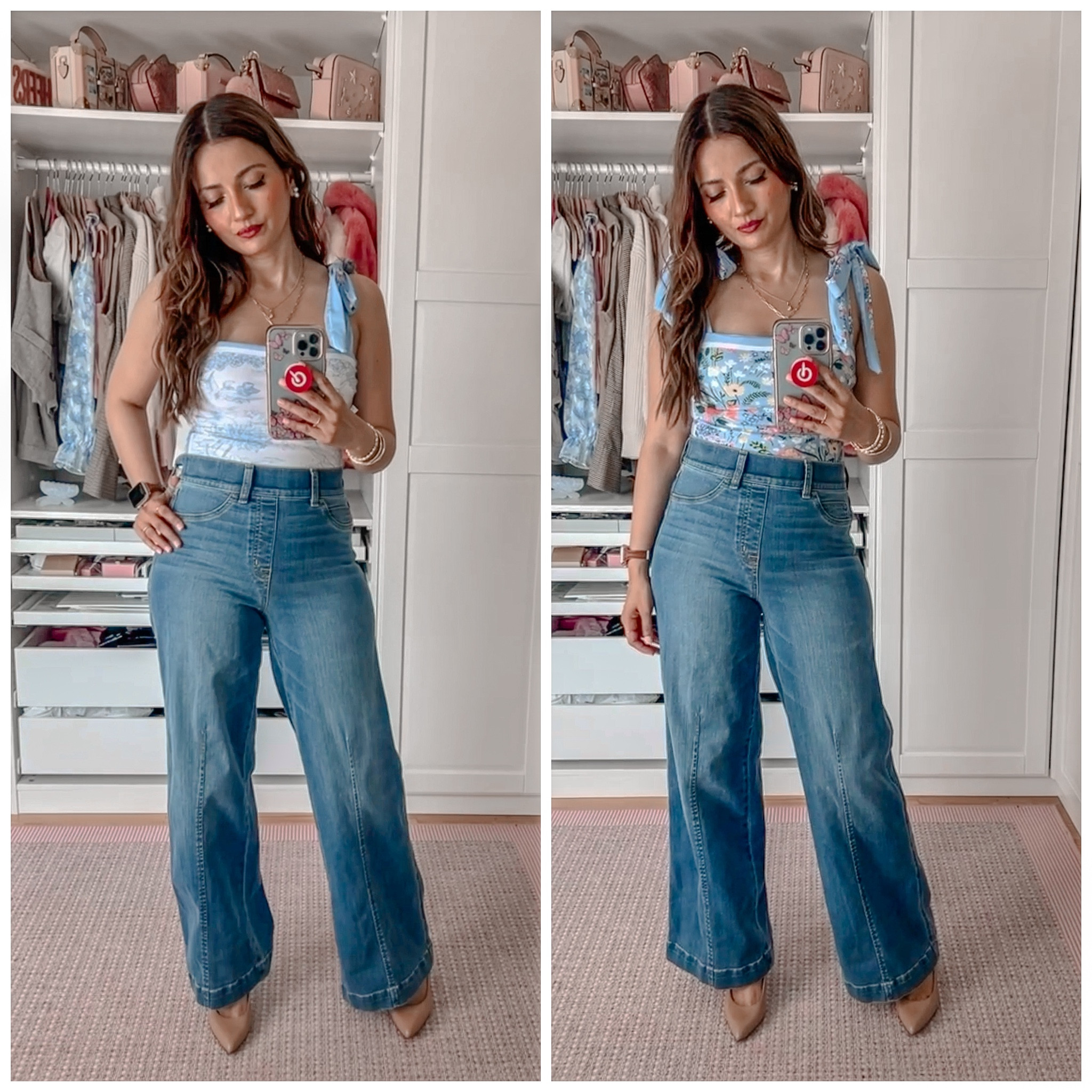 Blue floral toile reversible swimsuit from Amazon, Spanx wide leg jeans 

#LTKswim #LTKunder50 #LTKFind