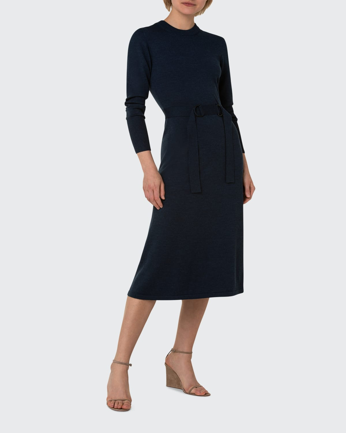 Belted Wool A-Line Midi Dress | Bergdorf Goodman