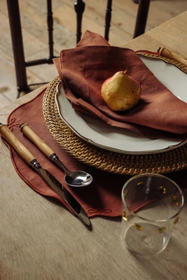 Pair of Nancy Linen Napkins, Burnt Sienna | Rebecca Udall UK