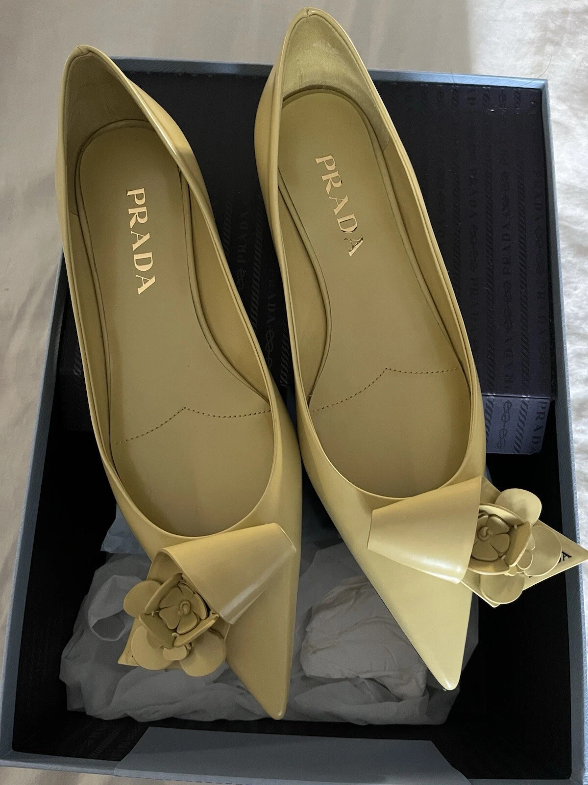Prada Loop Bouquet Pointed Toe Flats Floral Appliqué Yellow Size 37 Fits As 37.5 | eBay US