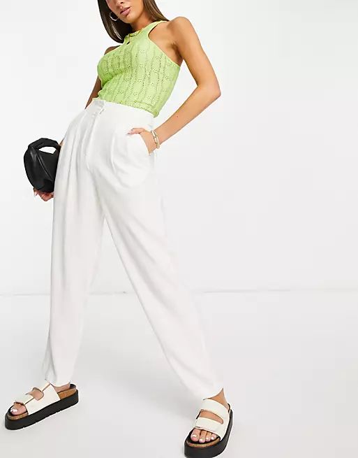 ASOS DESIGN linen soft tapered mom pants in white | ASOS (Global)