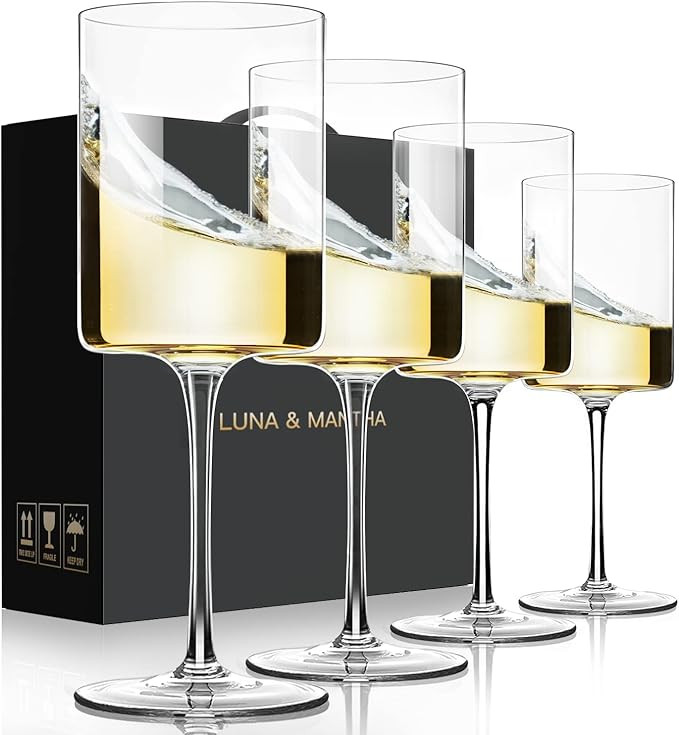 White Wine Glasses Set of 4-16oz Square Wine Glasses Premium Crystal Hand Blown Perfect for Red W... | Amazon (US)