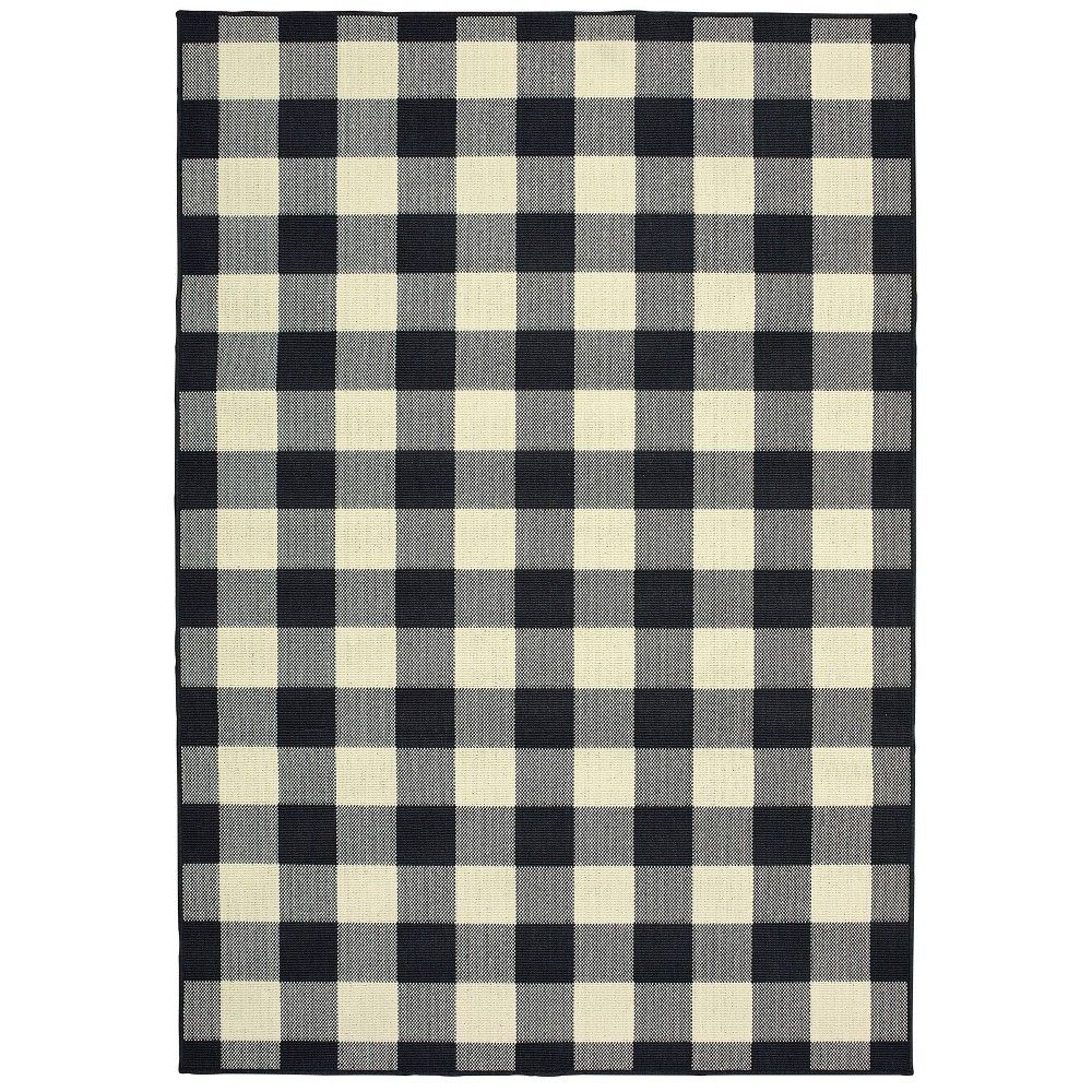 7'10""X10'10"" Madeline Plaid Check Patio Rug Black/Ivory | Target