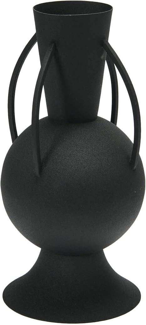 Bloomingville Textured Metal 4 Handles Vase, 7" L x 7" W x 14" H, Black | Amazon (US)