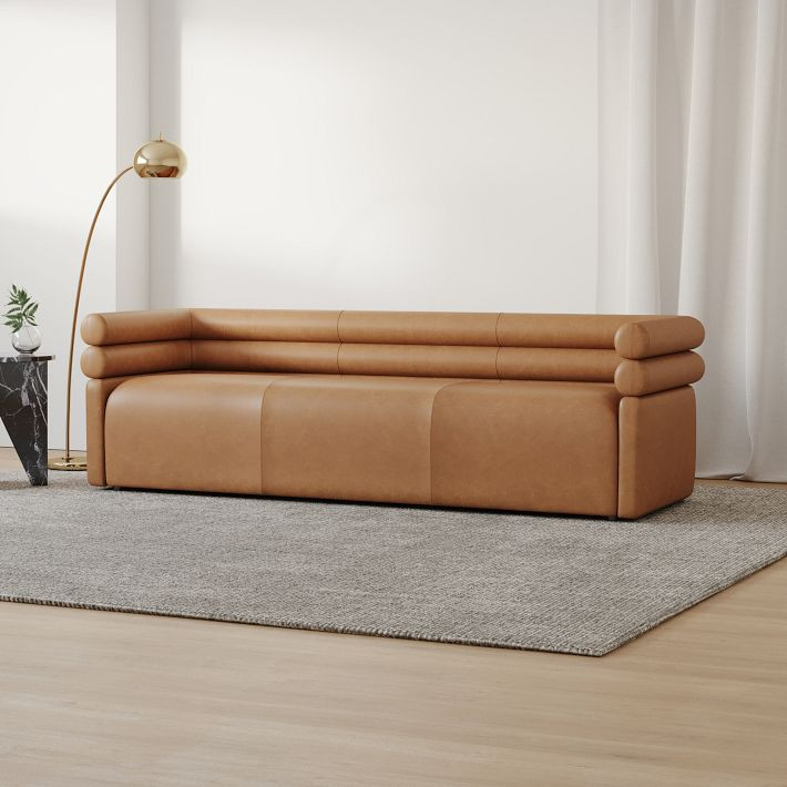 Double Channeled Leather Sofa | West Elm (US)