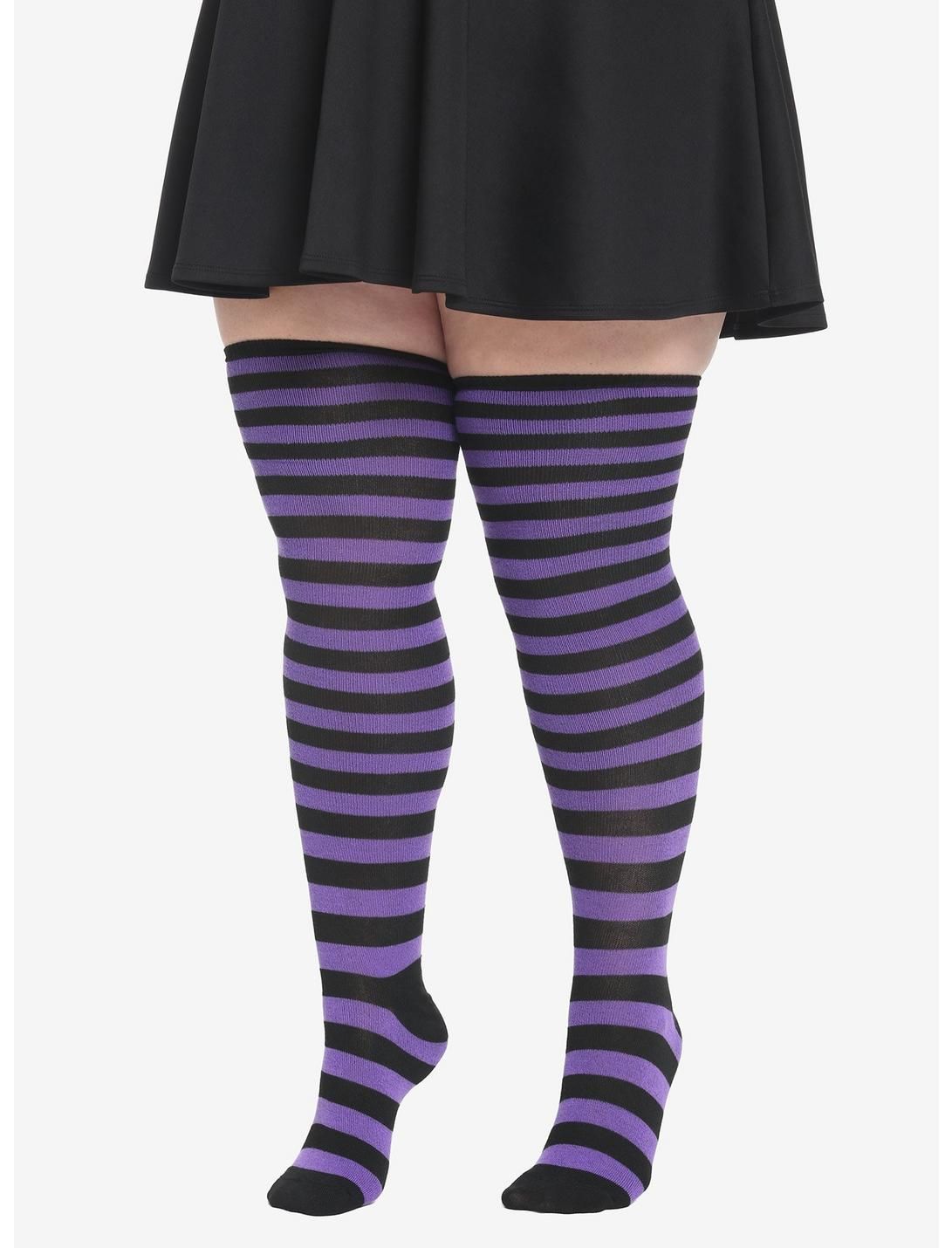 Black & Purple Stripe Thigh-High Socks Plus Size | Hot Topic
