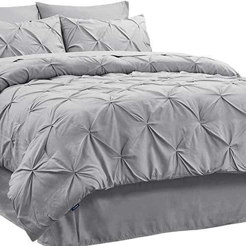 Bedsure Twin Comforter Set Kids - 6 Pieces Pintuck Twin Bed in A Bag, Pinch Pleat Grey Twin Bedding  | Amazon (US)