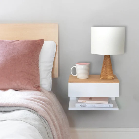 Floating Bedside Table With Oak Top | Etsy (US)