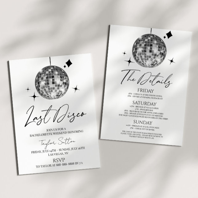 Disco Ball Last Disco Bachelorette Weekend Party Invitation | Zazzle
