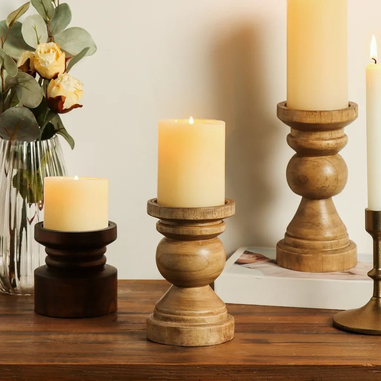 Mainstays Decorative Wood Pillar Candleholder, Natural, 6" | Walmart (US)