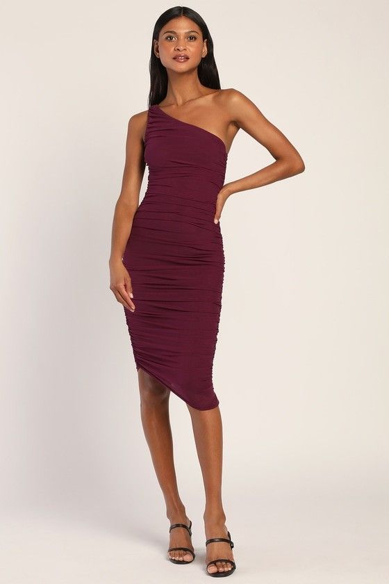Already RSVP'd Plum Purple Ruched One-Shoulder Bodycon Dress - Holiday Party Dress | Lulus (US)