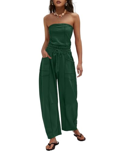 Amazon.com: LAMISSCHE Womens Casual Strapless Jumpsuits off the Shoulder Summer Rompers Sleeveles... | Amazon (US)