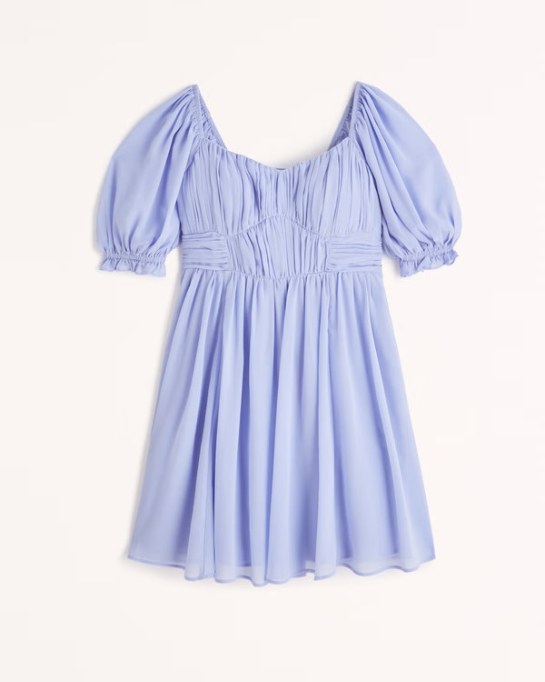Ruched Ruffle Puff Sleeve Mini Dress | Abercrombie & Fitch (US)