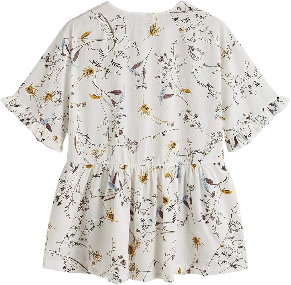 Milumia Women's Floral Print Button Front Ruffle Ruffle Hem Peplum Shirts Blouse Top | Amazon (US)