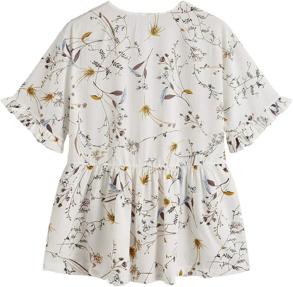 Milumia Women's Floral Print Button Front Ruffle Ruffle Hem Peplum Shirts Blouse Top | Amazon (US)