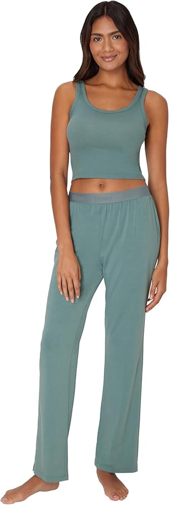 Hanes Women's Originals SuperSoft Comfywear 2 Piece Crop Tank & Lounge Pants Loungewear Set | Amazon (US)