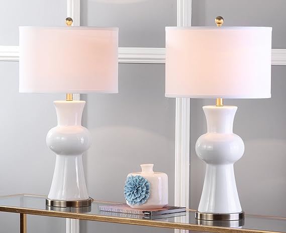SAFAVIEH Lighting Collection Lola Modern Column White Ceramic 30-inch Bedroom Living Room Home Of... | Amazon (US)