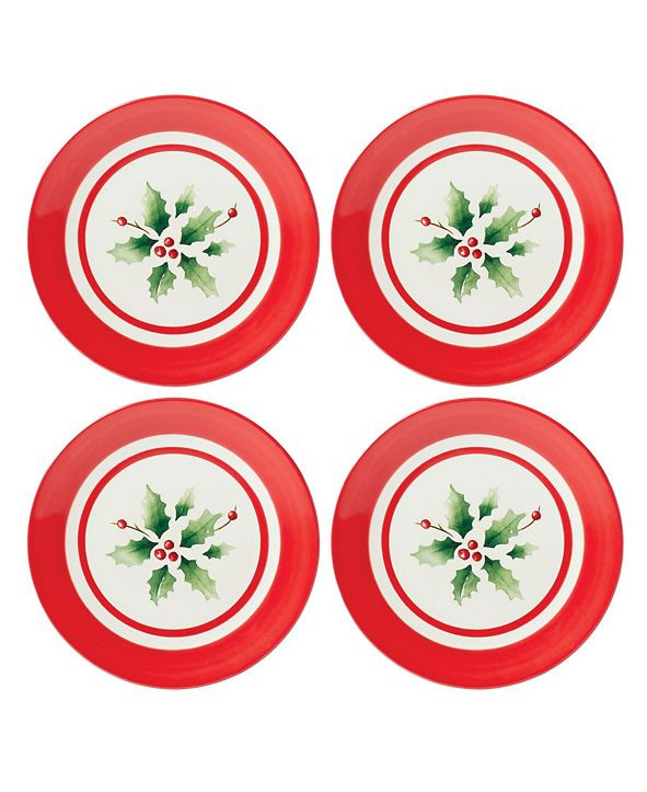 Holiday Handpaint Stripe 4-Piece Dessert Plate Set | Macys (US)