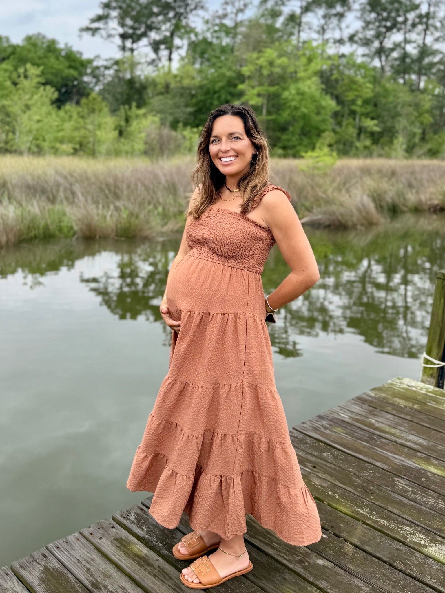 Love this brown smocked maxi dress — is so perfect and comfy for my growing bump! 🤰 

#LTKmomlife #LTKBump #LTKBaby