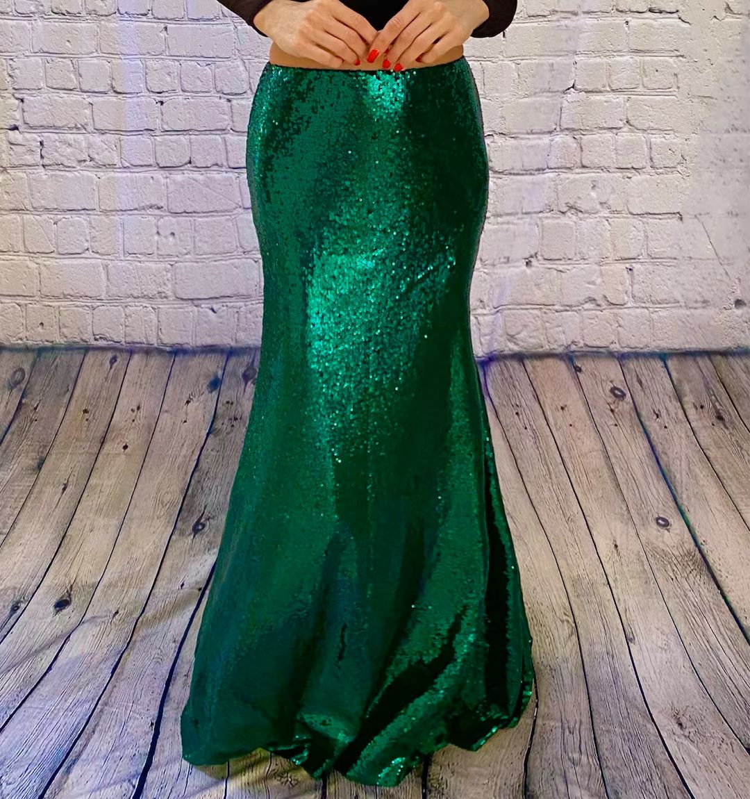 Sequin Skirt for Women Forest Green Long Sparkle Skirt | Etsy (US)