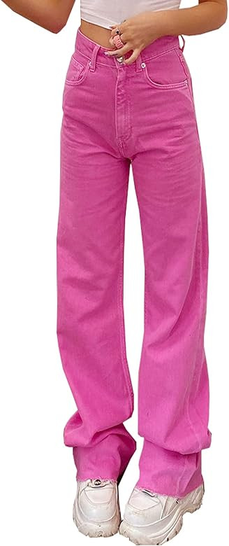 Vintage Jeans for Women Teen Girl High Waisted Relaxed Fit Straight Leg Baggy Boyfriend Jeans | Amazon (US)