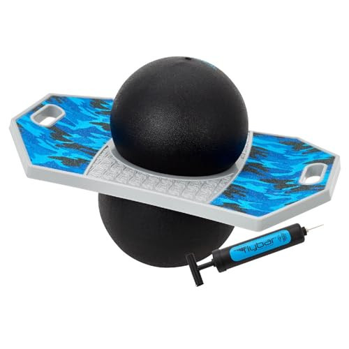 Flybar Pogo Trick Ball for Kids, Trick Bounce Board for Boys and Girls Ages 6+, Up to 160 lbs, Includes Pump, Easy to Carry Handle, Durable Plastic Deck Indoor, Outdoor Toy Pogo Jumper (Blue Camo) | Amazon (US)