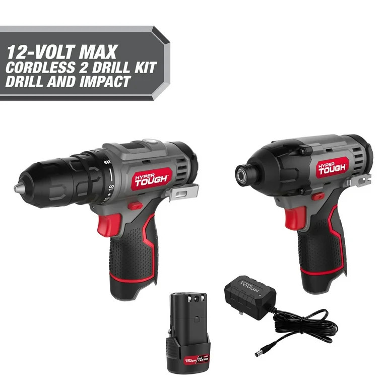 Hyper Tough 12V Max* Cordless 2-Tool Drill and Impact Driver Combo Kit, 3/8-inch Keyless Chuck | Walmart (US)