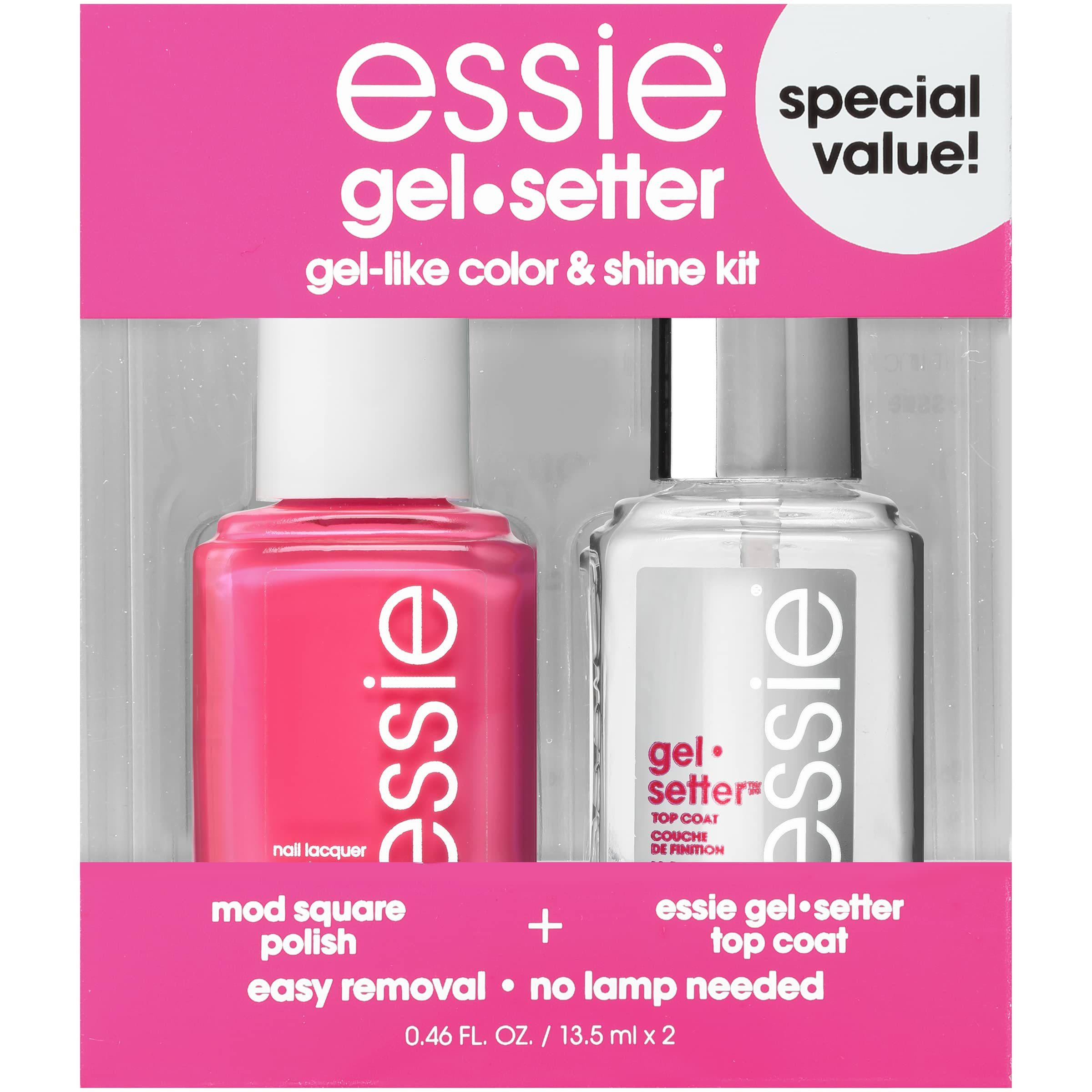essie Gel Couture Nail Polish Kit, Hot Pink Nail Polish + Top Coat, Mod Squad, 0.46 oz each | Amazon (US)
