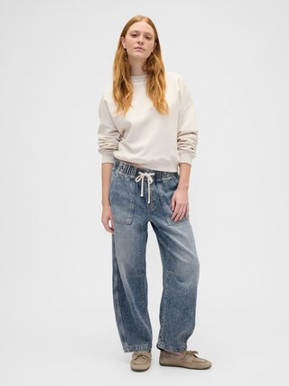 Mid Rise SuperSoft Pull-On Barrel Jeans | Gap Factory