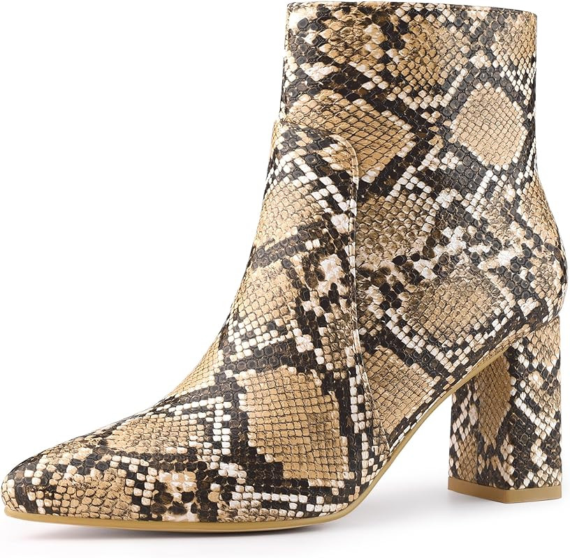 Allegra K Women's Snakeskin Boots Halloween Costumes Chunky High Heels Ankle Boots | Amazon (US)