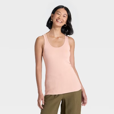 Women's Slim Fit Layered Tank Top - A New Day™ Pink XL | Target