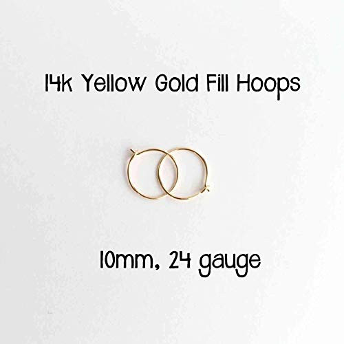 Little Gold Hoops, Small 10mm, Extra Thin 24 Gauge Earrings 14k Yellow Gold Fill Earrings Handmad... | Amazon (US)