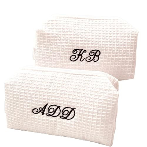 JinFu dian Personalized Waffle Travel Cosmetic Bag,Custom Name Embroidered Toiletry Bag,for Women,Mom,Dad,Bridal Shower Bridesmaid (22x16x9.5cm) | Amazon (US)