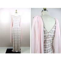 60S Pink Lace Beaded Gown // 1960S Pearl Embellished Silver Full Length Dress | Etsy (US)