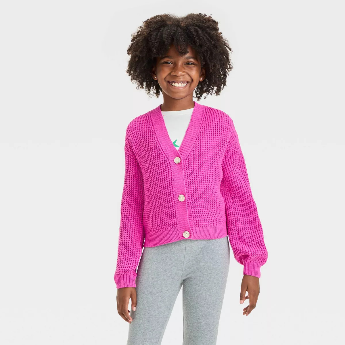 Girls' Short Waffle Button-Front Sweater - Cat & Jack™ | Target